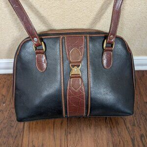 VTG CL America Real Leather Handbag Two-Toned Classic Black Brown Card Holder